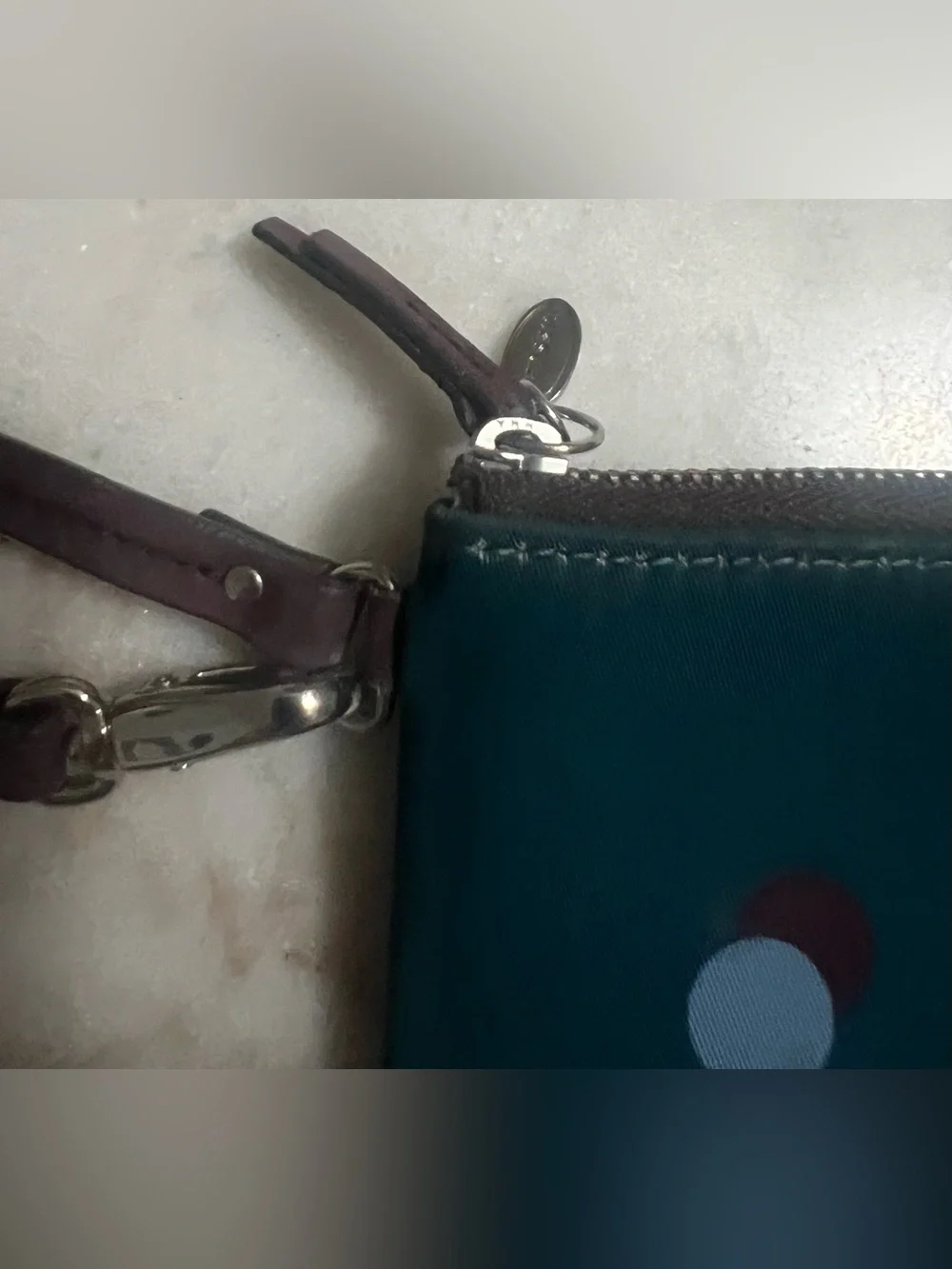 Fossil Blue Coated Canvas Polka Dot Zipper Wristlet - Coin Wallet